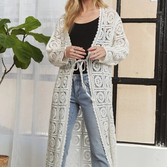 ADORA Long Sleeves Crochet Elastic Cardigan - Picture 5 of 10